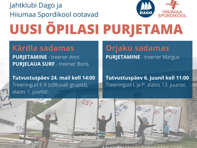 Ootame lapsi-noori purjetamise ja purjelaua surfi trenni Kärdlasse ja Orjakusse!